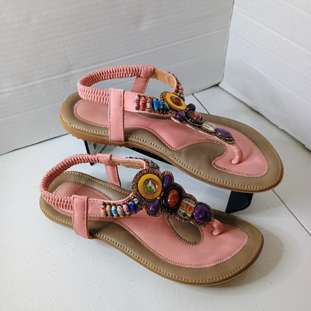 Siketu Women's Pink Beaded Sandals Size 7